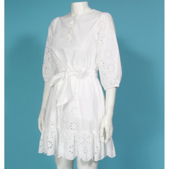 New J. CREW White Scalloped Ruffle Trim Tie Waist Eyelet Dress size XS NWT /926 - Picture 7 of 8